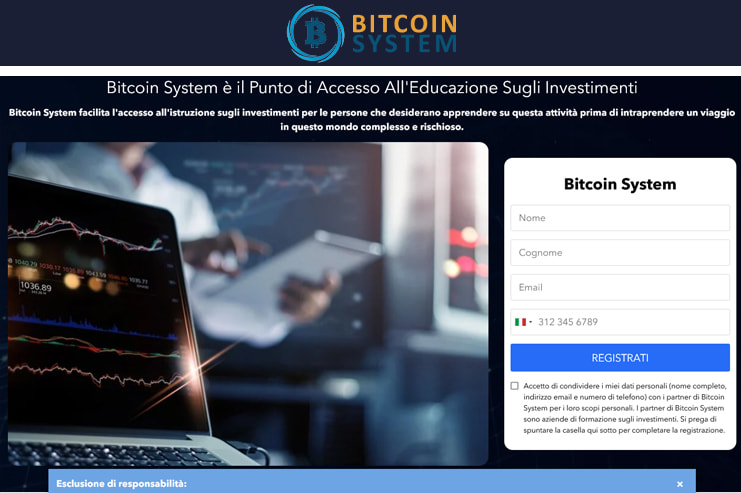 La home page di Bitcoin System
