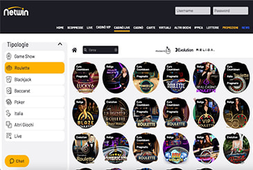 La pagina Casinò Live su Netwin