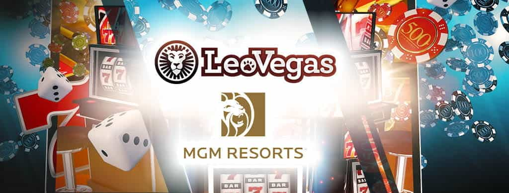 Dadi e giochi da casinò online, logo LeoVegas, log MGM Resort