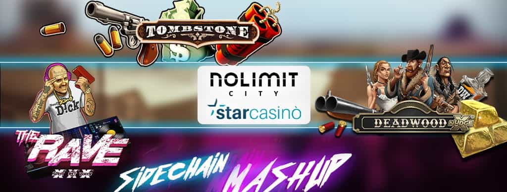 Slot Tombston, slot Deadwood, slot The Rave, loto Starcasino e logo No Limit City