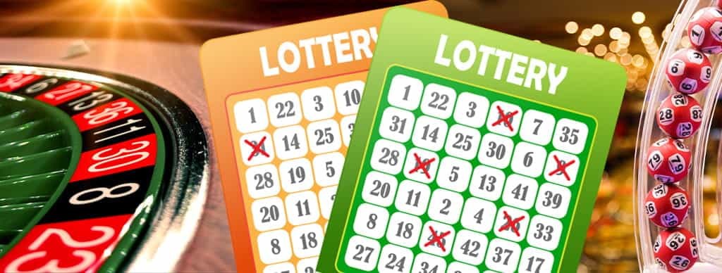 Roulette, due biglietti della lotteria e un tubo con le palline del bingo