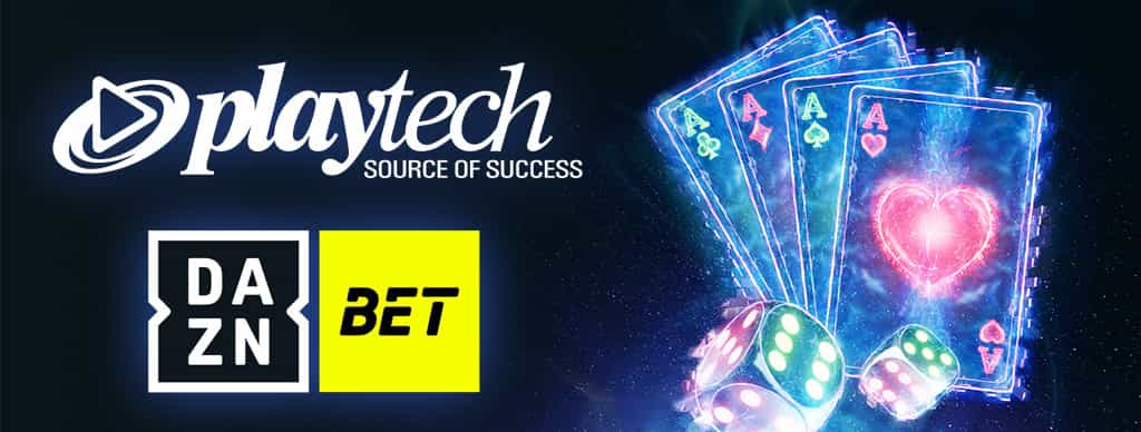 Logo DaznBet, logo Playtech, poker d'assi e 2 dadi