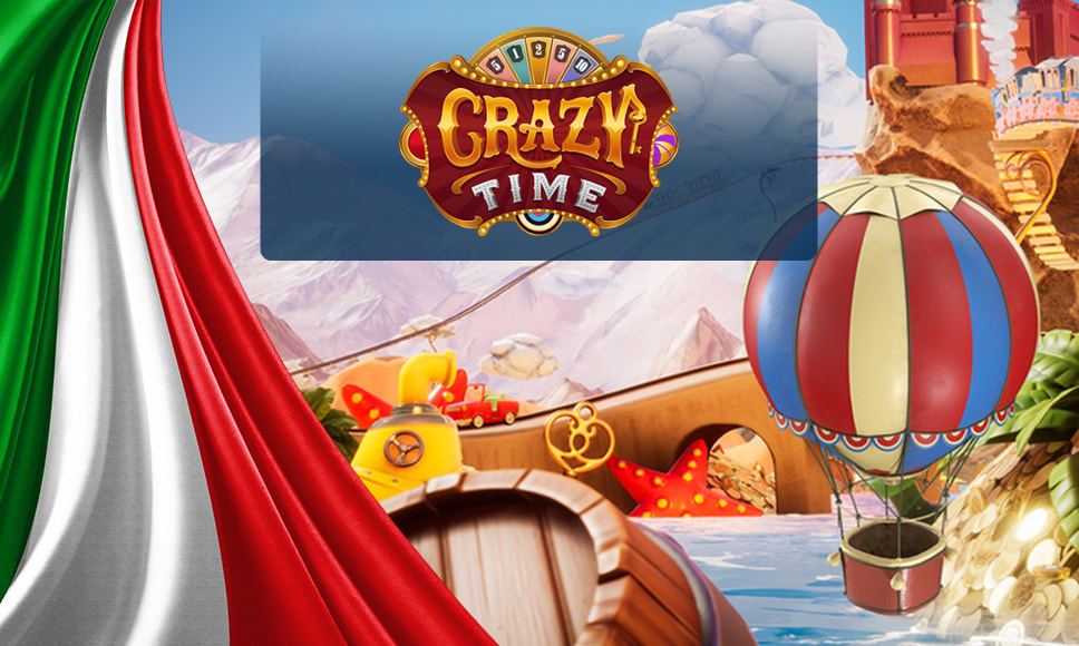 Logo e immagine Crazy Time Live e bandiera italiana