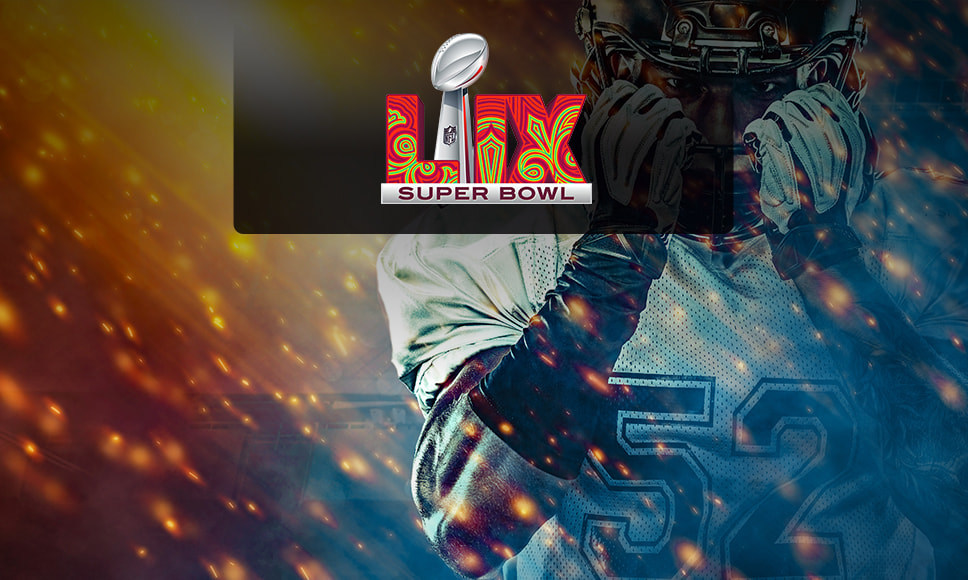 Logo Super Bowl LIX e giocatore di football